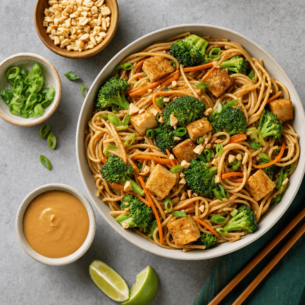 Peanut Tofu Broccoli Noodles