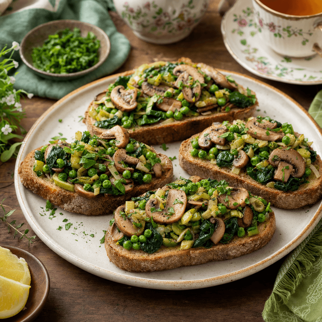 Mushroom Pea Garden Toasts