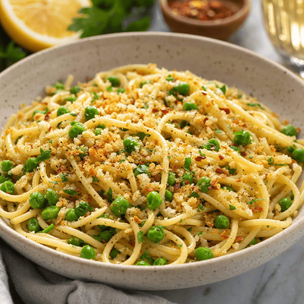 Lemon Pea Pasta with Toasted Breadcrumbs
