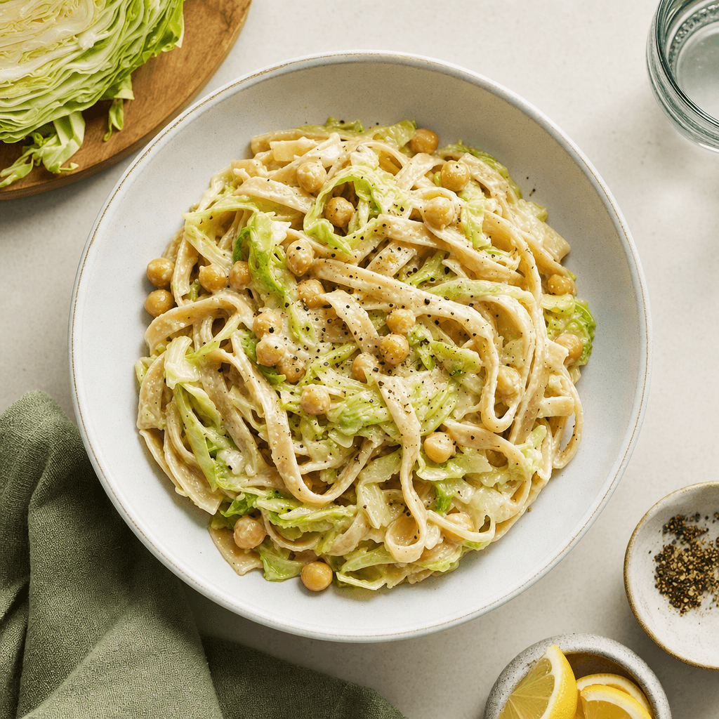 Cabbage Alfredo Chickpea Pasta