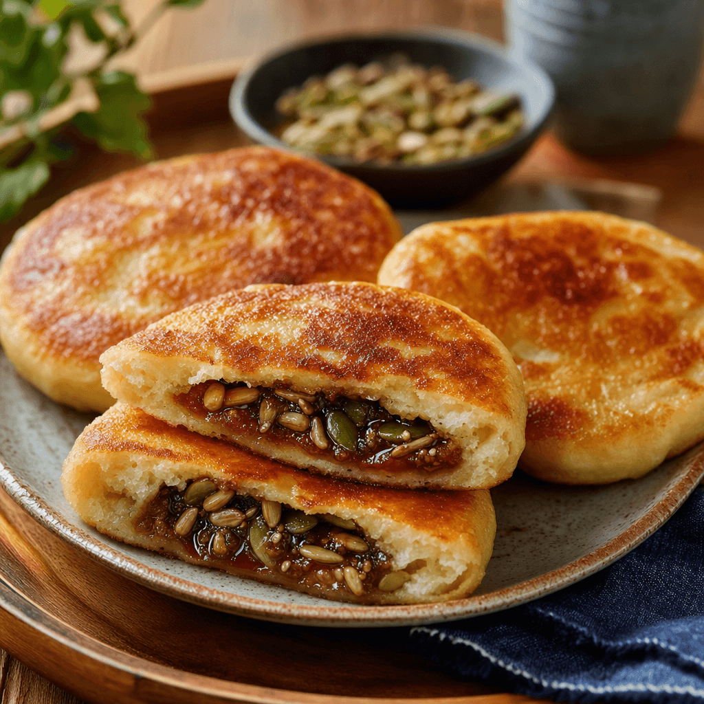 Korean Hotteok with Brown Sugar Seeds