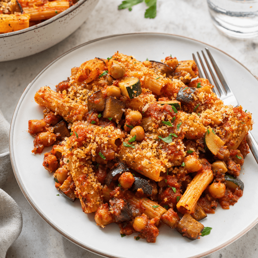 Eggplant Chickpea Pasta Bake