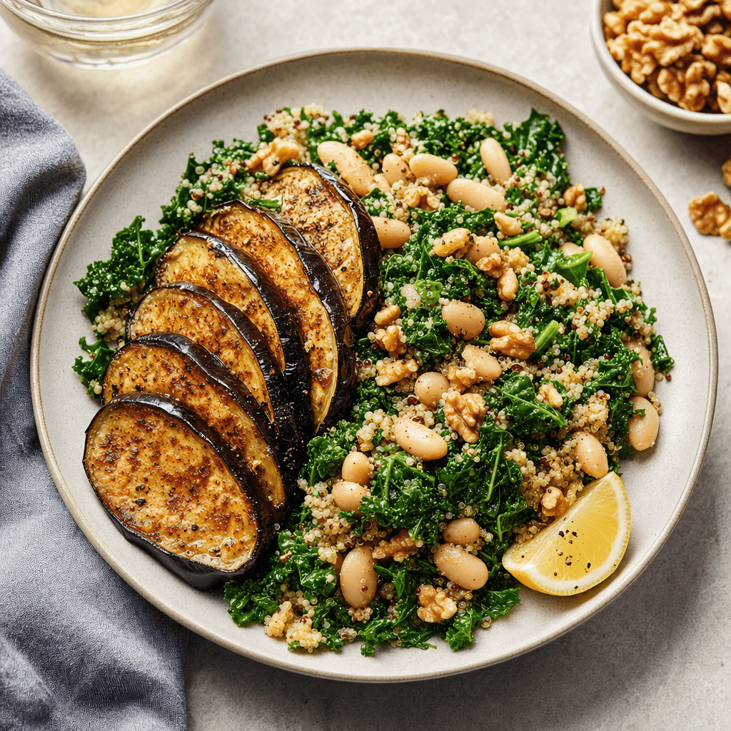 Broiled Eggplant, White Bean & Quinoa Plates recipe combo