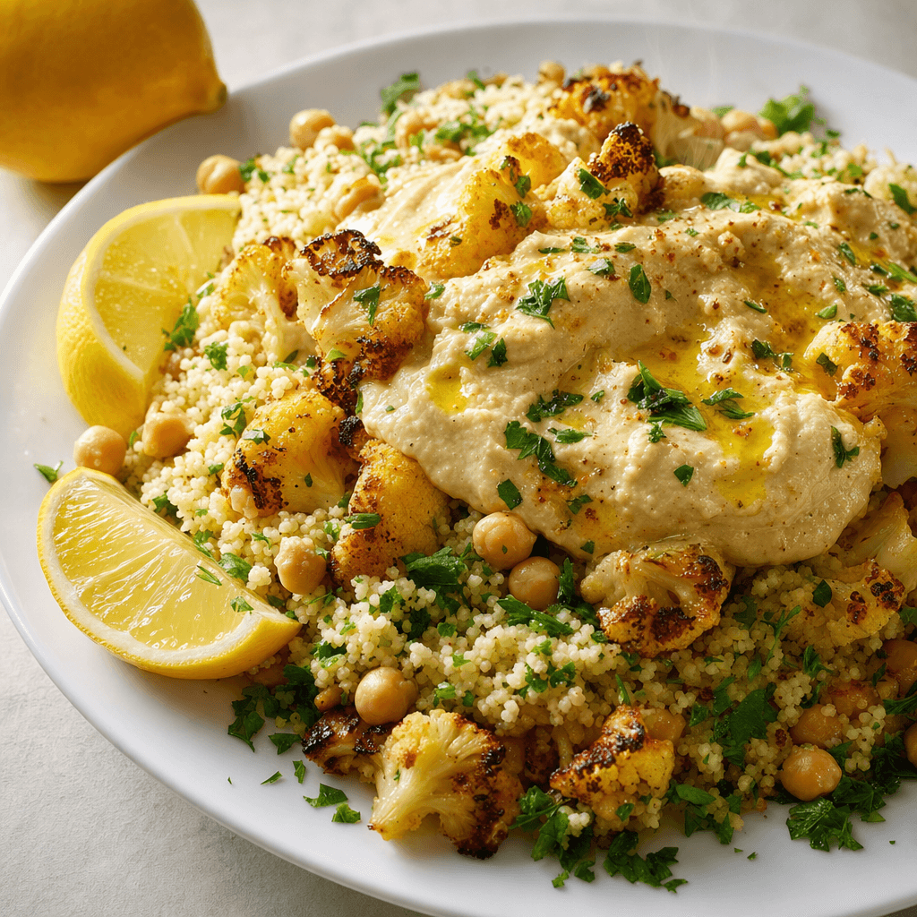 Roasted Cauliflower Hummus Couscous Salad