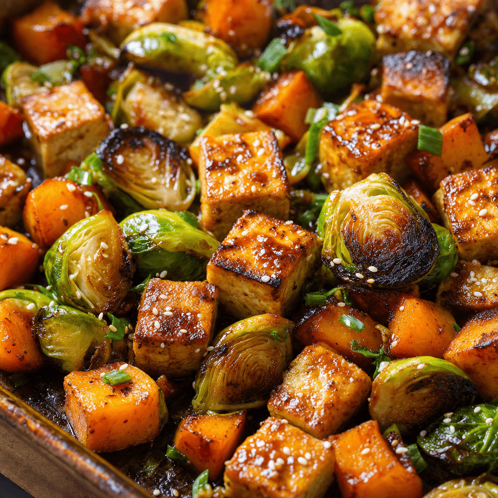 Miso Tofu Brussels Sprout Pan