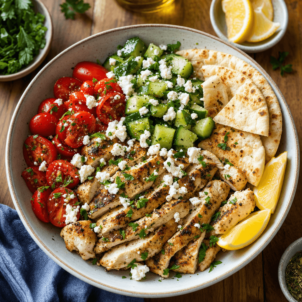 Mediterranean Lemon Chicken Pita Bowls