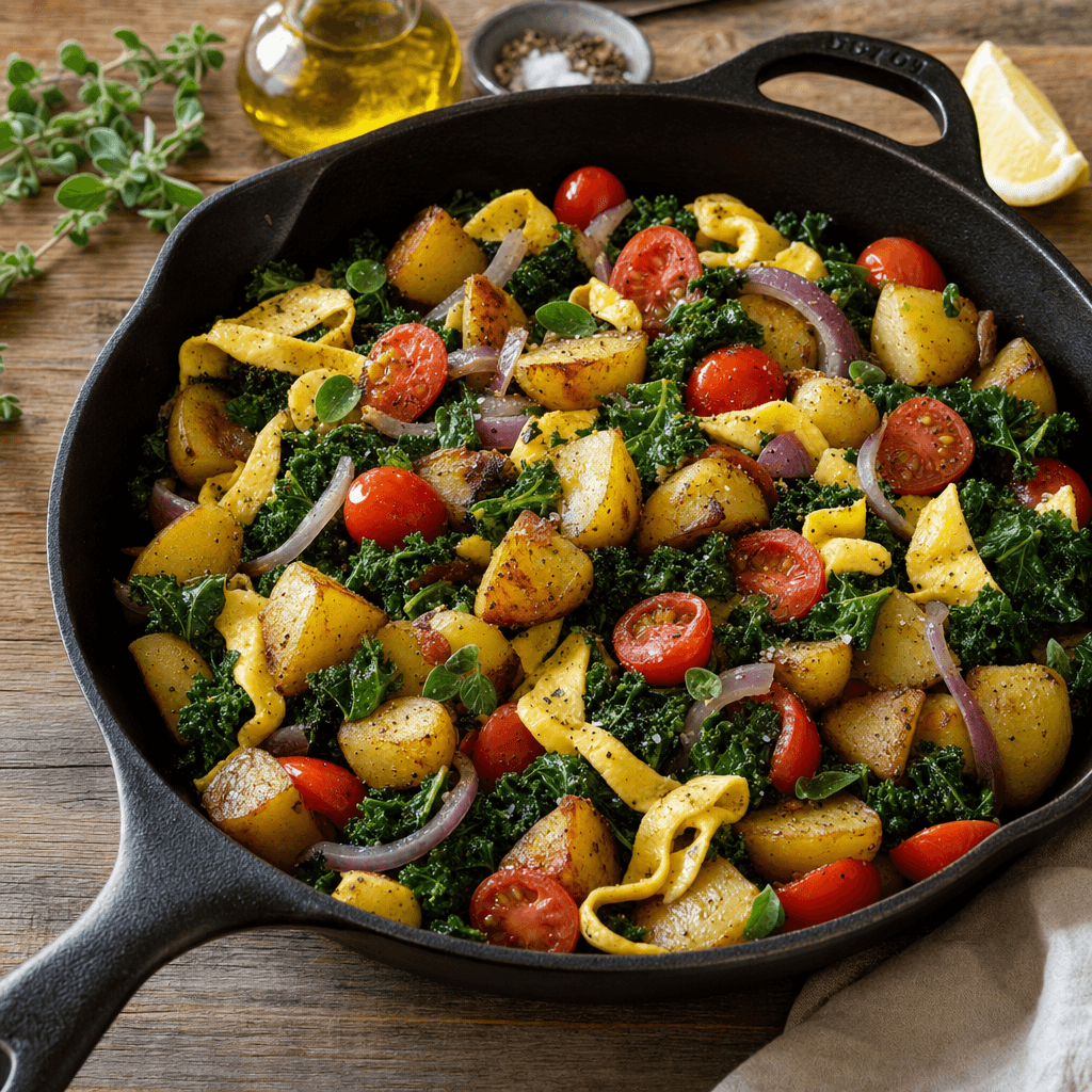 Potato Kale Tomato Skillet with Egg Ribbons recipe combo