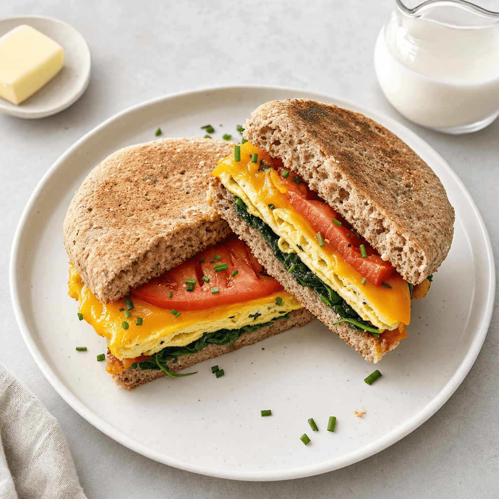 Spinach Cheddar Egg Breakfast Sandwich recipe combo