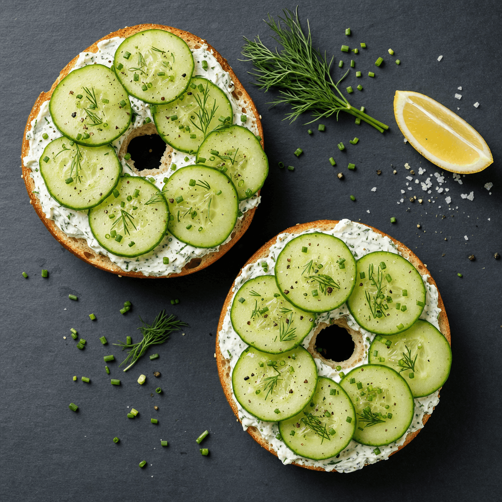 Bagel with Herbed Cream Cheese and Cucumber