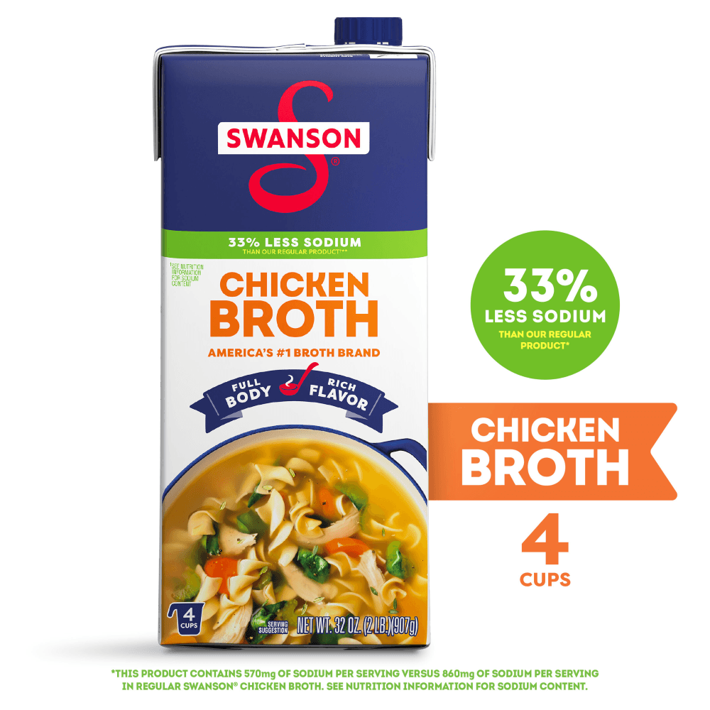 Swanson® 33% Less Sodium Chicken Broth, 32 oz Carton