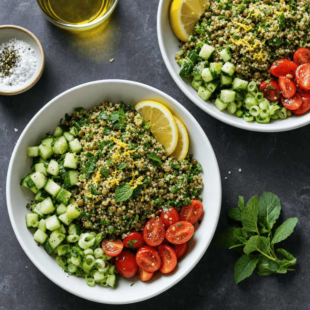 Lemon Lentil Quinoa Tabbouleh Bowls