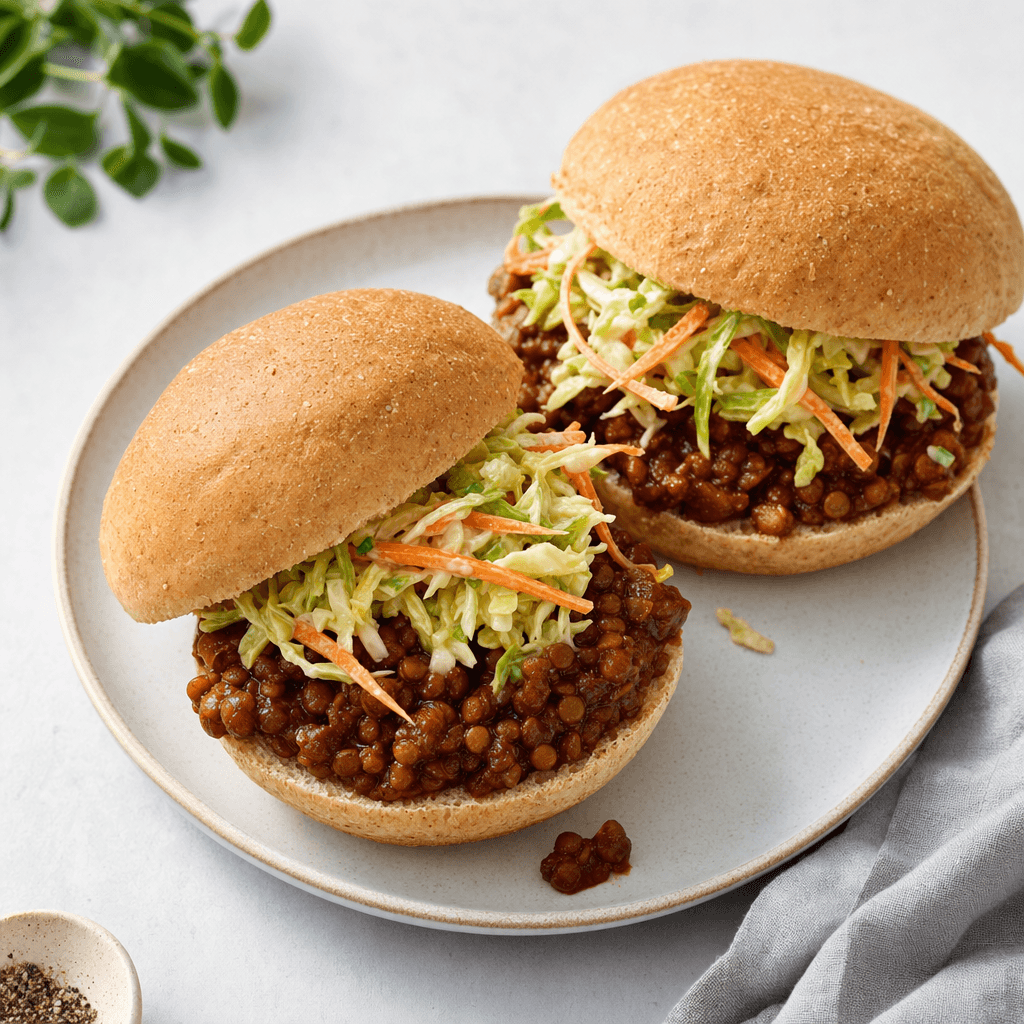 BBQ Lentil Sloppy Joes with Cabbage Slaw