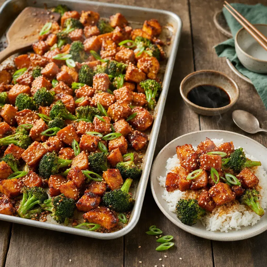 Sheet-Pan Gochujang Tempeh with Sweet Potatoes and Broccoli recipe combo