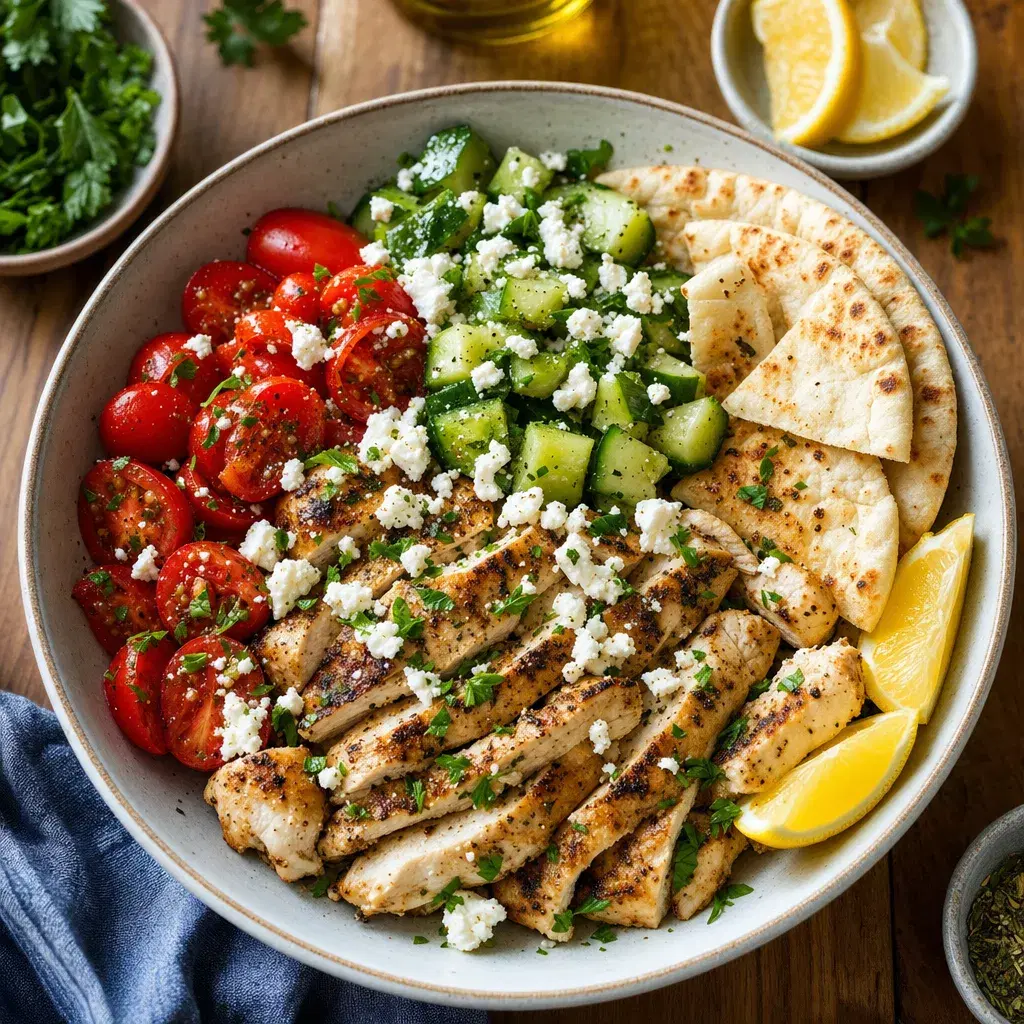 Mediterranean Lemon Chicken Pita Bowls recipe combo