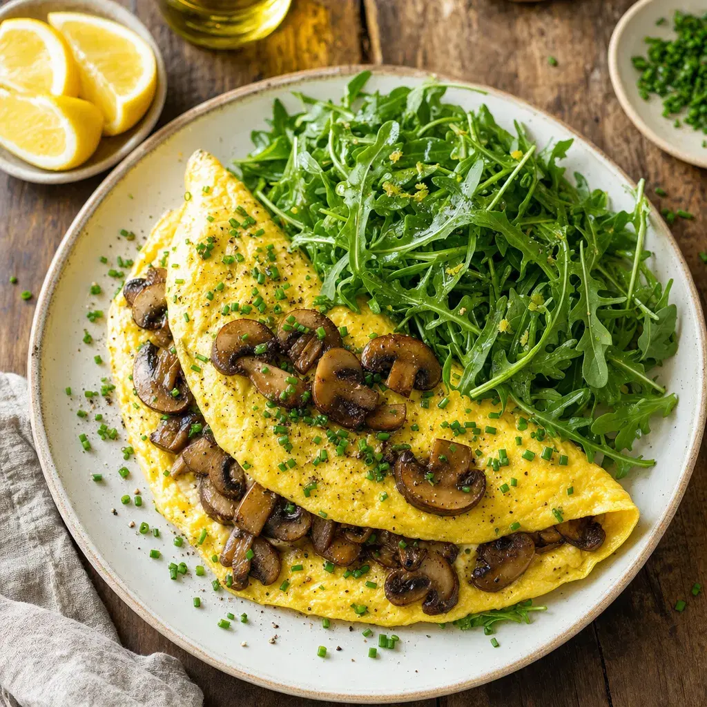 French Mushroom Omelet with Dressed Greens
