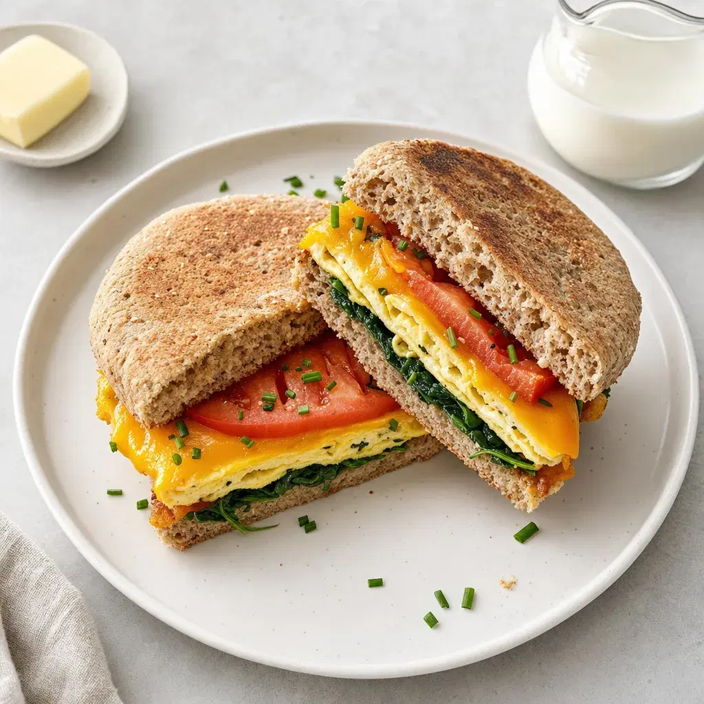 Spinach Cheddar Egg Breakfast Sandwich recipe combo