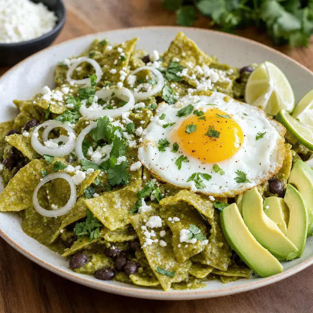Green Chilaquiles with Black Beans and Egg