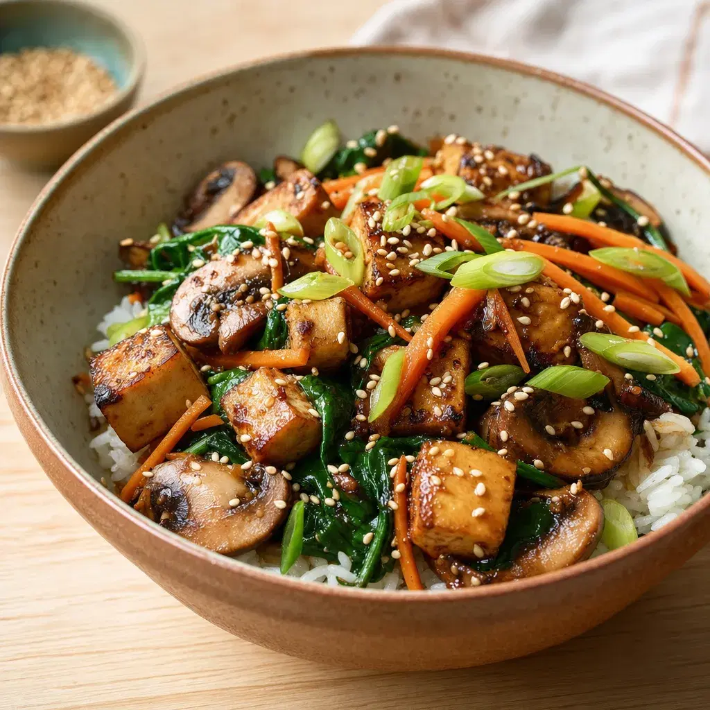 Soy Sesame Mushroom Spinach Rice Bowl recipe combo