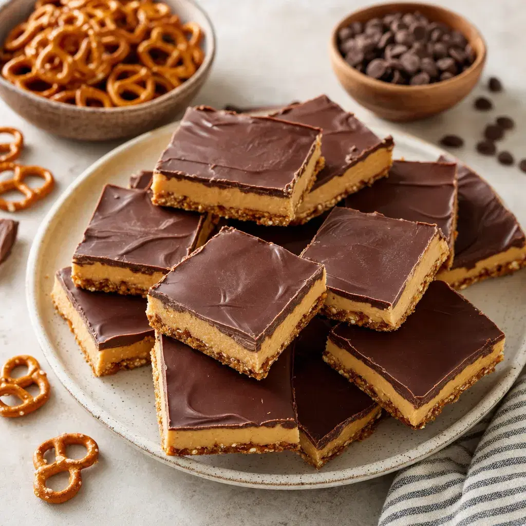 Chocolate Peanut Butter Pretzel Tart Bars recipe combo