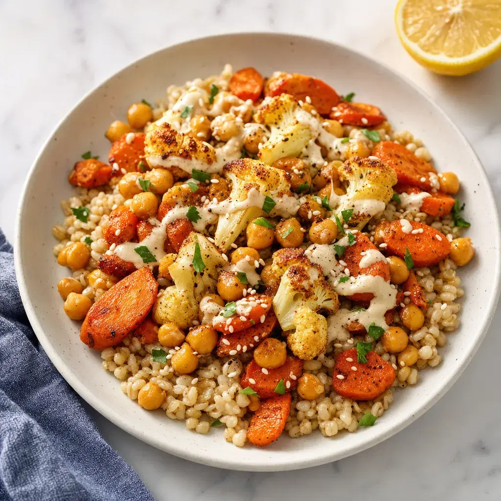 Roasted Cauliflower Chickpea Barley Plates