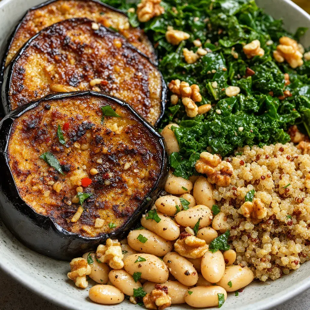 Broiled Eggplant, White Bean & Quinoa Plates