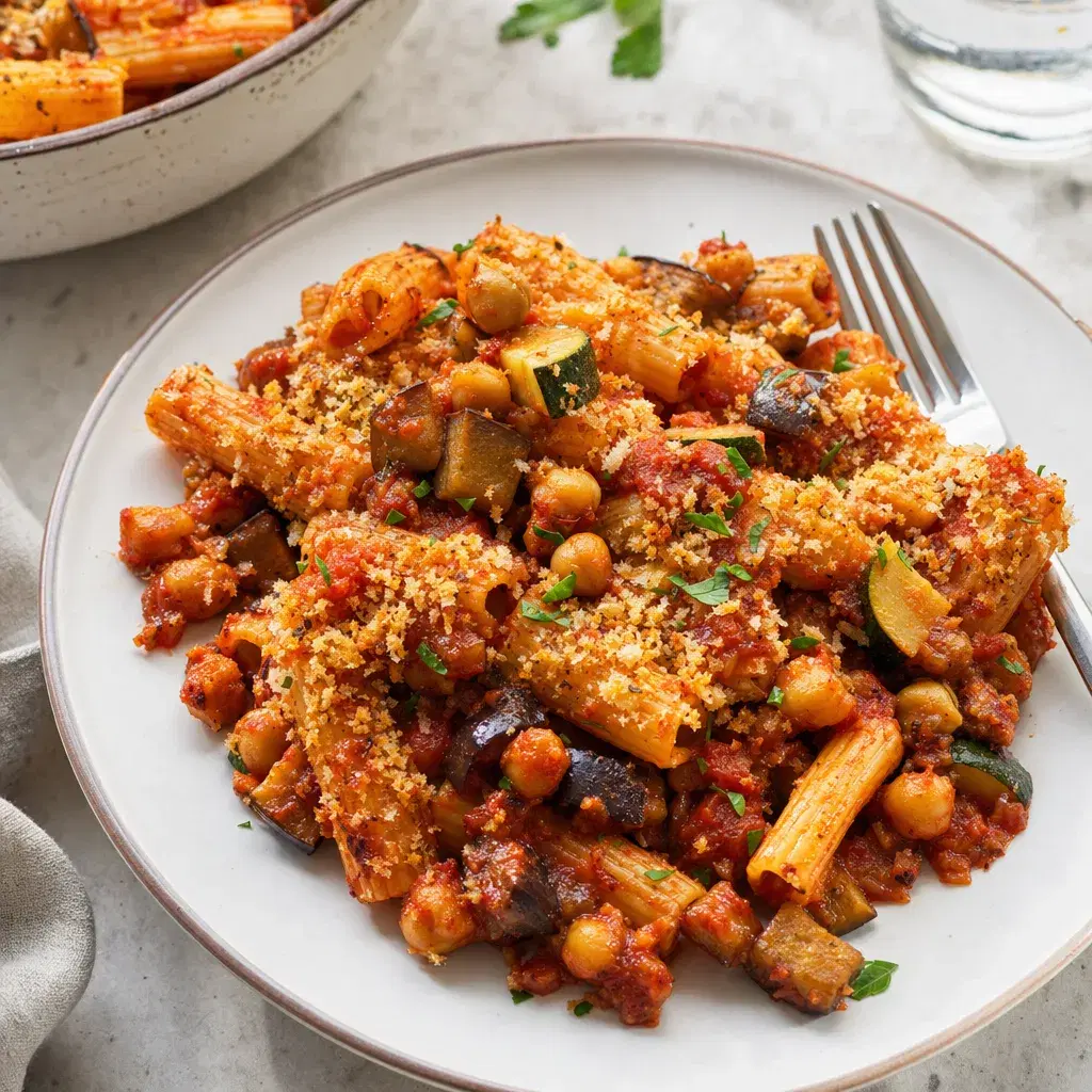 Eggplant Chickpea Pasta Bake