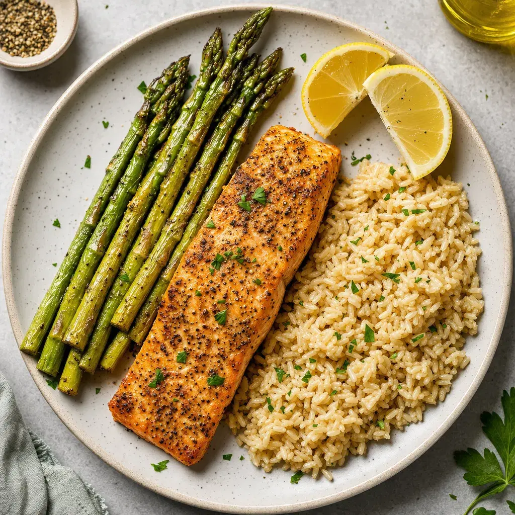 Lemon Pepper Salmon with Asparagus and Brown Rice recipe combo