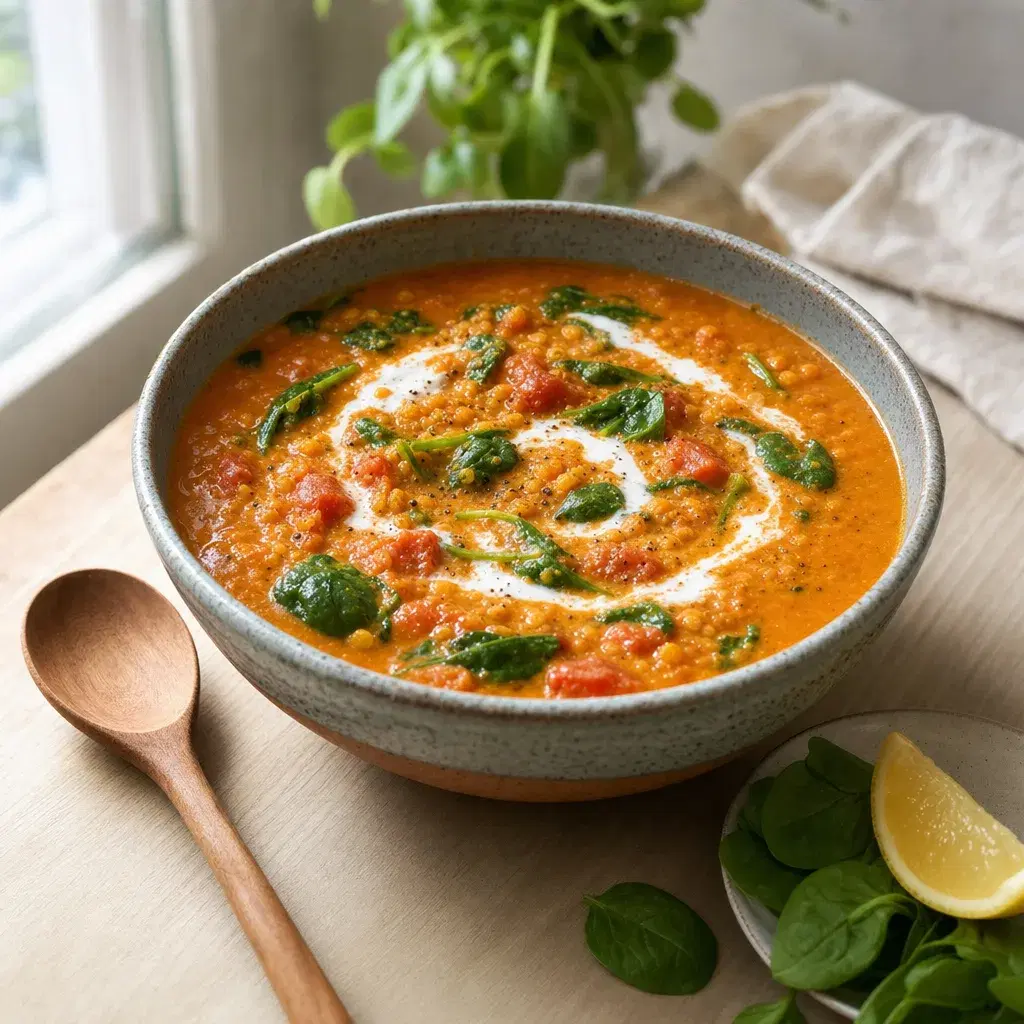 Red Lentil Coconut Tomato Soup with Spinach recipe combo