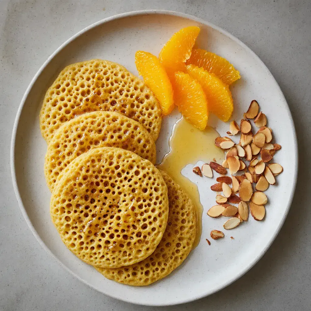 Moroccan Beghrir with Orange and Almonds